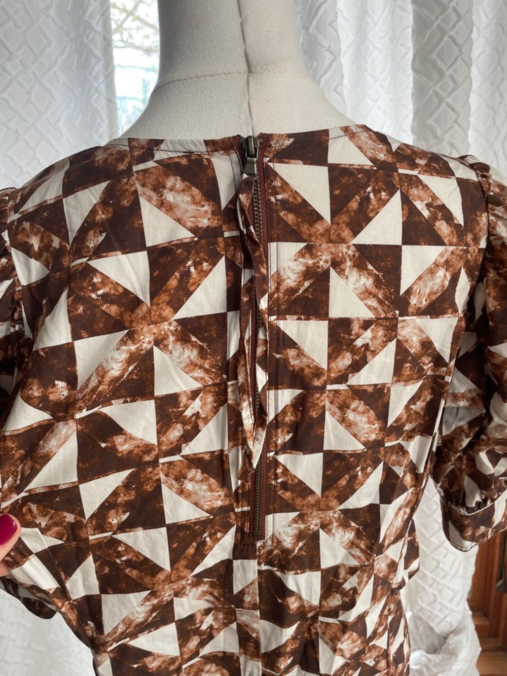 Marie Oliver OLA Brown and White Geometric Print Cotton Casual Dress - Picture 12 of 15